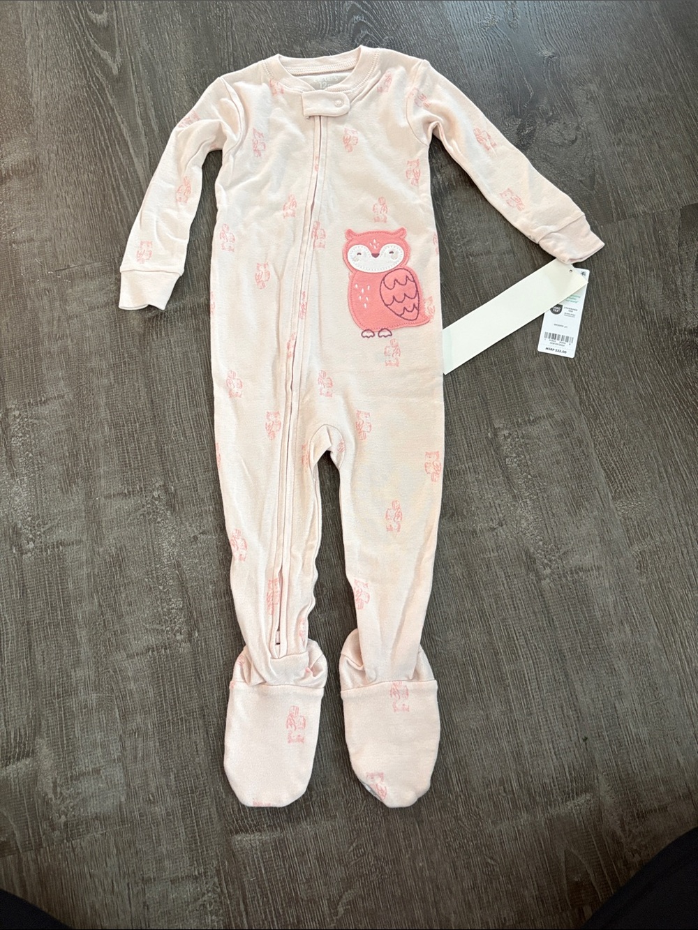 Carter's Light Pink Footed Sleeper with Coral Owl Applique